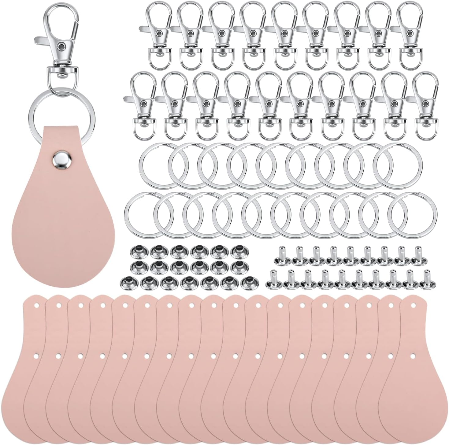 Gosknor 20Pcs Leather Keychain Kit, PU Leather Keychain Blanks with Lobster Clasps and Key Rings, Beige image number 4