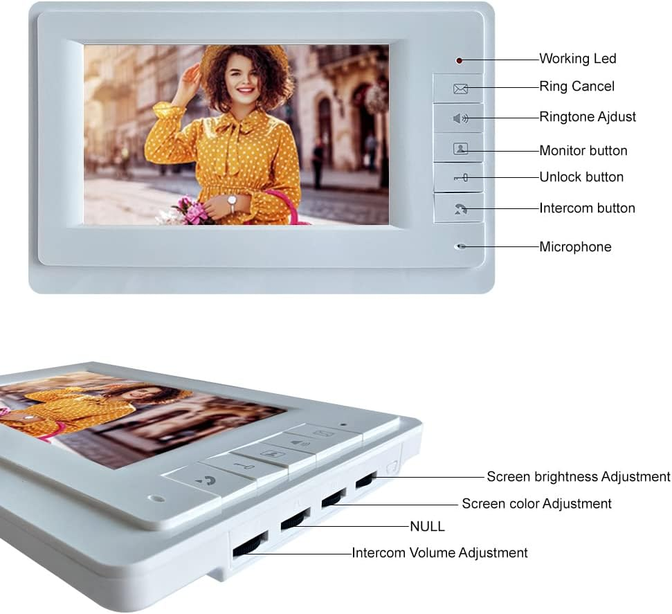 7'' Color Wired Video Door Phone Intercom System for Home Indoor Monitor 700TVL Outdoor Camera IR Night Vision