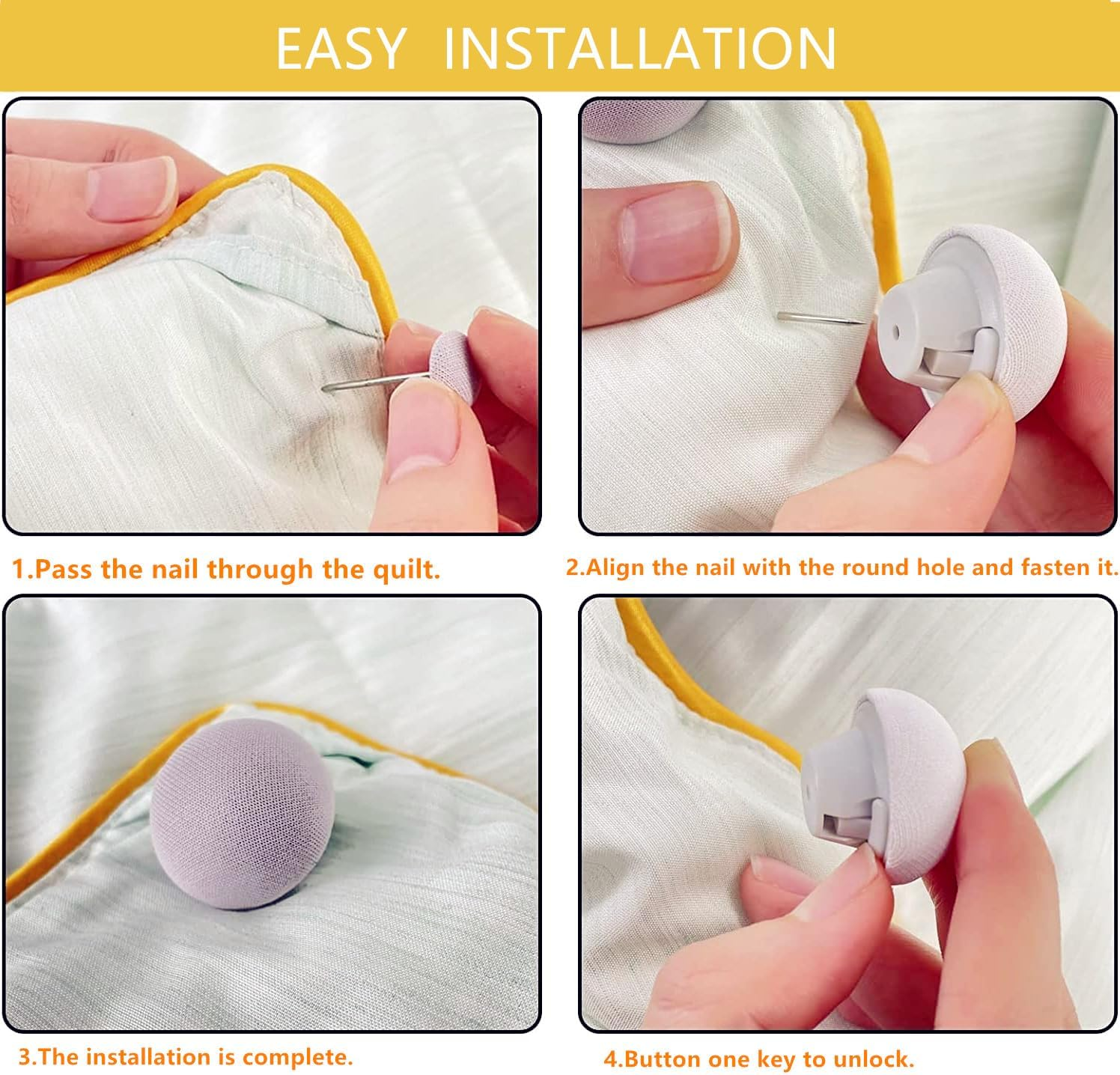 32 Sets Duvet Pin Duvet Clip, Non-Slip Quilt Clip, One Button Unlock Duvet Clip, Duvet Button Fastener, Suitable for Quilt, Cushion, Curtain (White)