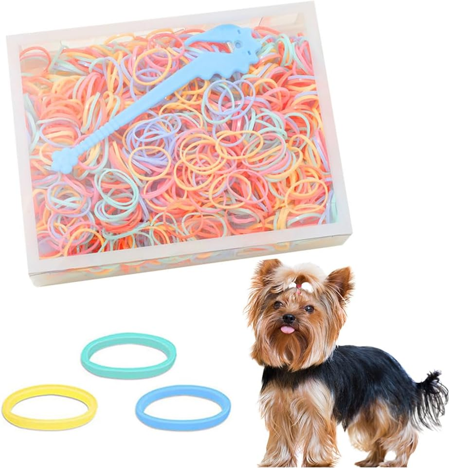Butyeak Dog Hair Rubber Bands, Pack of 1000 Mini Hair Bands, Mini Elastic Colourful Pet Rubber Bands, Small Dog Hair Bands, Small Hair Bands, Small Rubber Rings, Small, Transparent