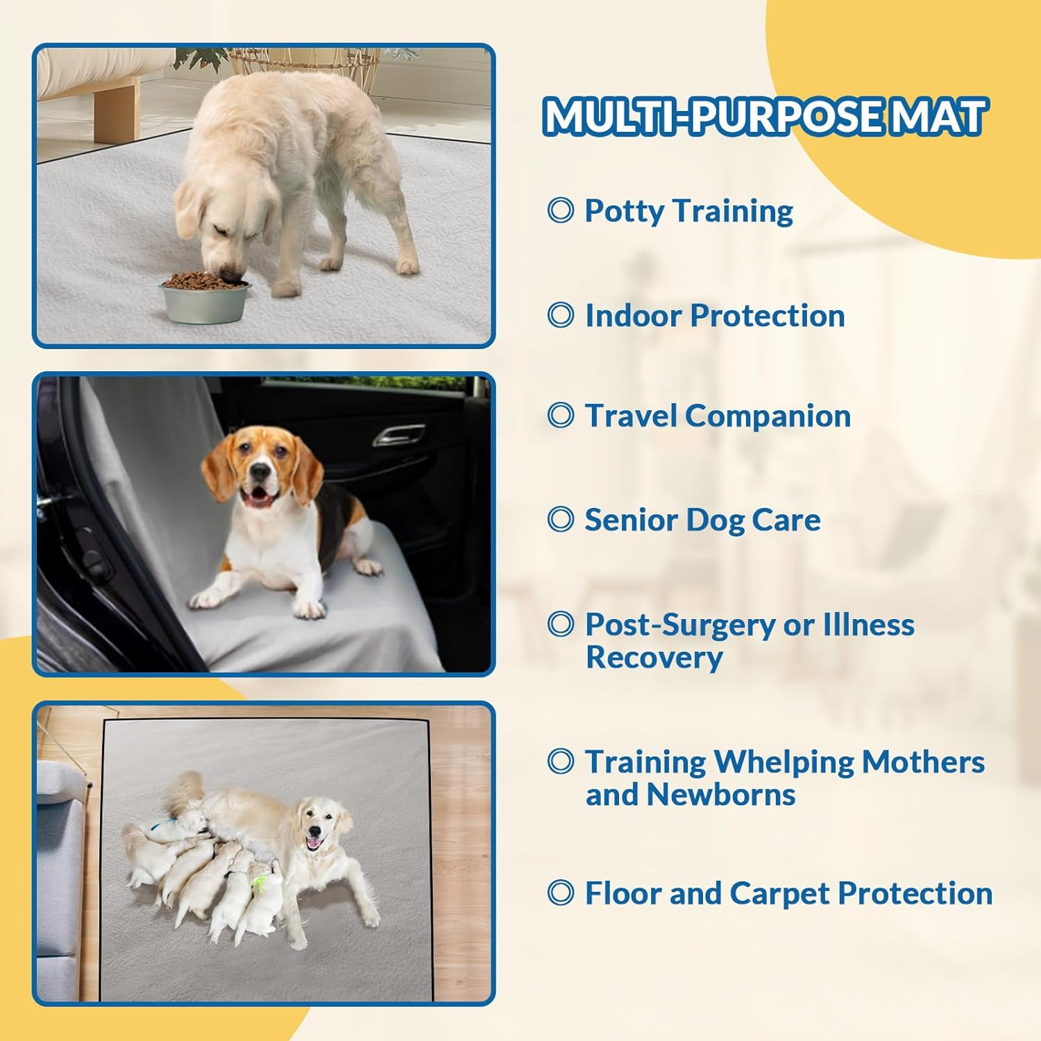 Barpor 72" X 72" Washable Dog Pee Pads Reusable Non-Slip - Puppy Pads Indoor Potty Training Leakproof, Whelping Pads for Floor, Bed, Crate, Cadges, Playpen, Couch Waterproof, Light Grey image number 4