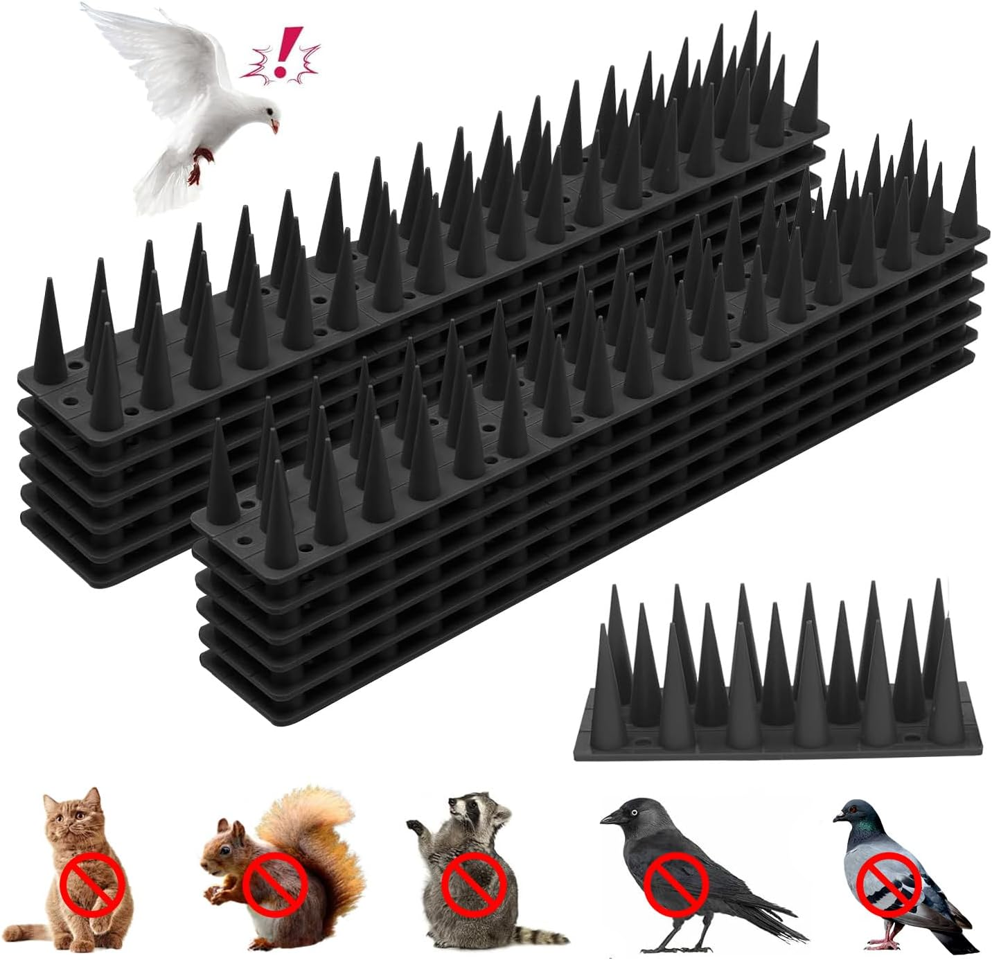 12 PCS Bird Spikes Outdoor Plastic Fence Spikes anti Climb Spikes for Pigeon Cat Racoon, Windowsill Fence Roof Keeping Birds Away, No More Bird Nesting Dropping (Black) image number 5