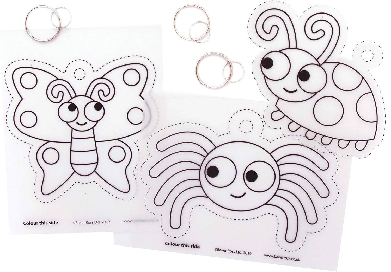 Baker Ross AT609 Bug Super Shrink Keyring Kits - Pack of 8, Make Your Own Key Rings for Kids to Color In, Make and Display image number 3