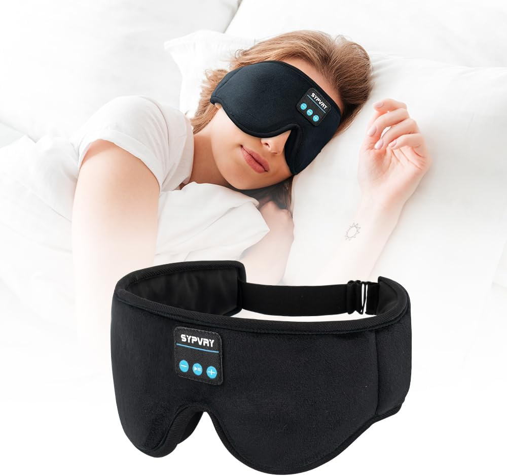 Bluetooth Sleep Mask Wireless Headphones 3D Bluetooth Eye Mask for Side Sleepers SYPVRY Blackout Eye Mask with Headphones Speaker for Airplane,Travel, Black