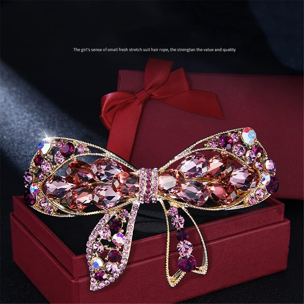 Rhinestone Hairpin,Crystal Barrette,Curl Hair Clip,Bow Hairpin One Word Clip Headdress Hair Accessories Hairpin Female Back Head Top Clip (Color : B, Size : 8.5 * 5.1Cm) image number 4