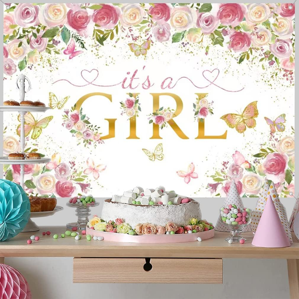 Tecreo It'S a Girl Baby Shower Banner with Flowers, Pink, Vinyl, 150 Cm X 90 Cm, 1 X Banner with 4 Eyelets, Gender Reveal / Baby Shower image number 4