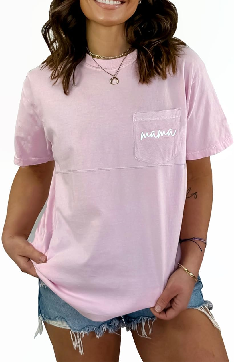 Breastfeeding Shirts for Women Mama Zipper Nursing Tops Distressed Maternity Tees Pregnancy Clothes with Pocket