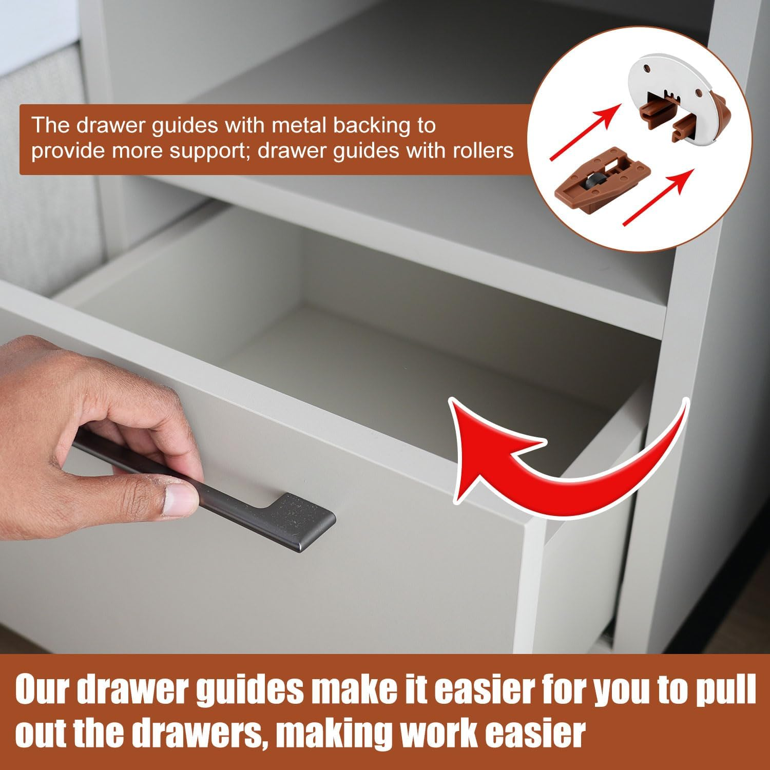 10 Sets Drawer Guide Kit, Track Slides Guides for Kenlin Rite-Trak II, Vaughan Bassett, Legacy, Dresser Drawer Replacement Parts Repair Kit, with Metal Backing and Roller image number 5