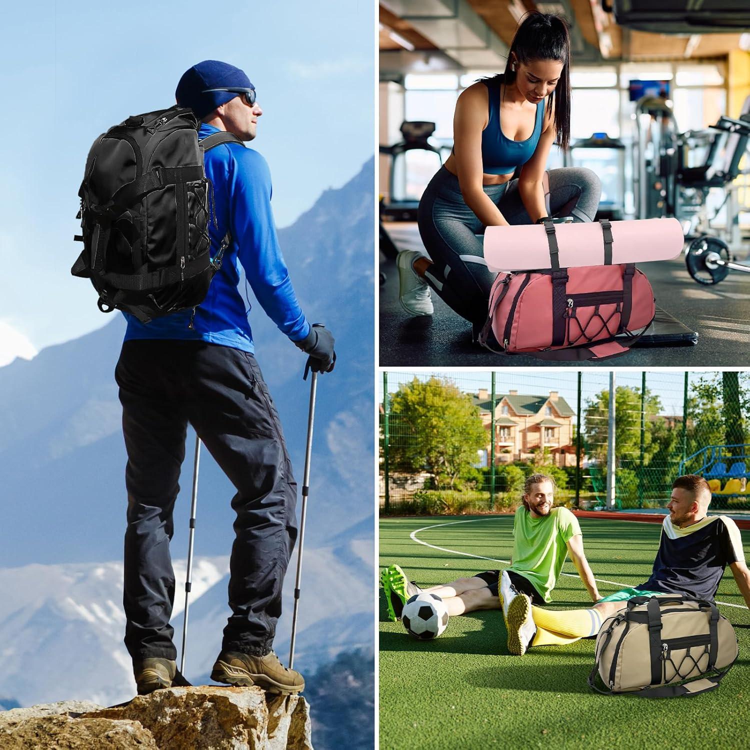 Outplea Sports Bag with Shoe Compartment, Waterproof Sports Backpack Large Men Women Training Bag Travel Gym Duffle Bag Fitness Bag, Black