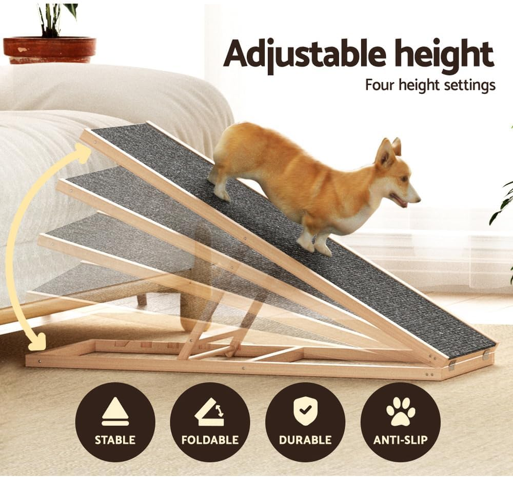 I.Pet Wooden Dog Ramp Ramps Steps Stairs, 100Cm Foldable Pet Step Stair Ladder for Car Bed Indoor Home Pool Sofa Couch, Lightweight Portable Slip-Resistant Suits Small and Big Dogs image number 4