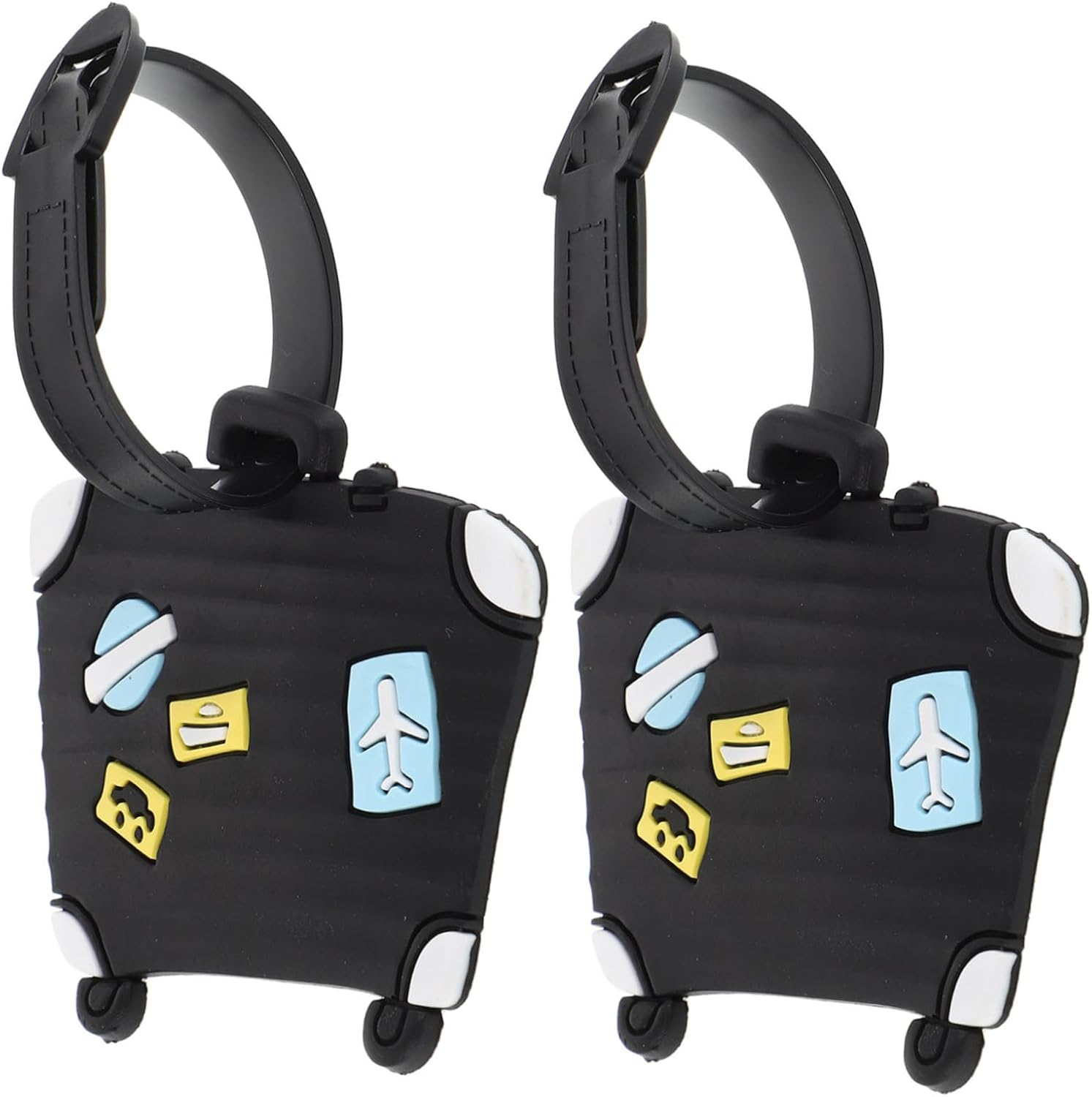 JEWEDECO 2Pcs Cartoon Airplane Luggage Tags Suitcase Identification Markers Chain PVC Card Tags for Baggage Travel Essential Cute Identifier Labels image number 1