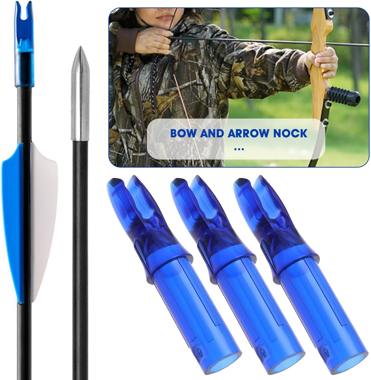 VGOL 50PCS Archery Arrow Nocks for Carbon Arrow Nocks with an Inner Diameter of 6.2Mm 32Mmx6.2Mm Black/White/Transparent Red/Transparent Blue/Transparent Yellow image number 1