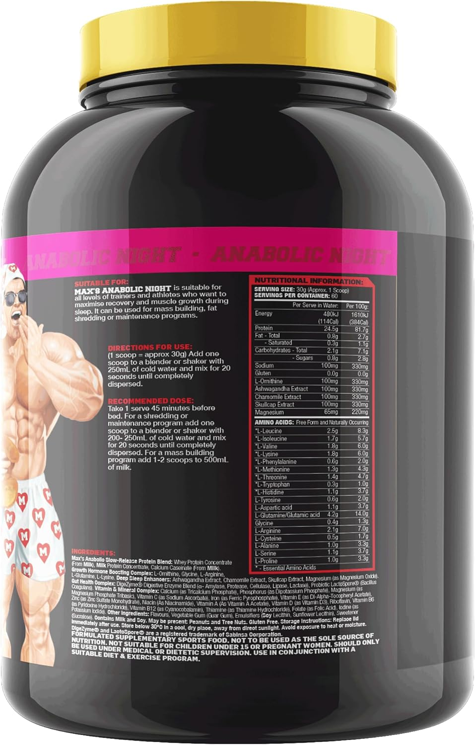 Max'S Anabolic Night Slow Release Protein Powder, Vanilla Malt, 1.82Kg image number 2