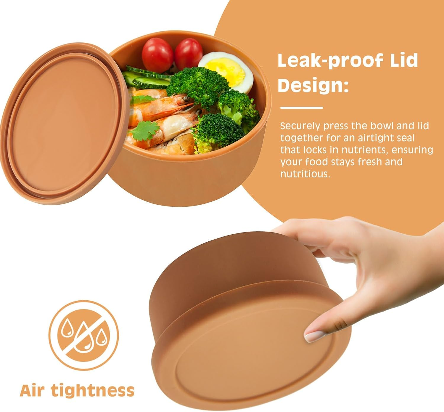 24Oz Silicone Lunch Box, round Salad Bowl with Lid, Airtight Food Container for Meal Prep, Leftovers, Soup & Stew Storage. Microwave, Fridge, Dishwasher Safe. Bpa-Free (Grass Green) - Brown image number 3