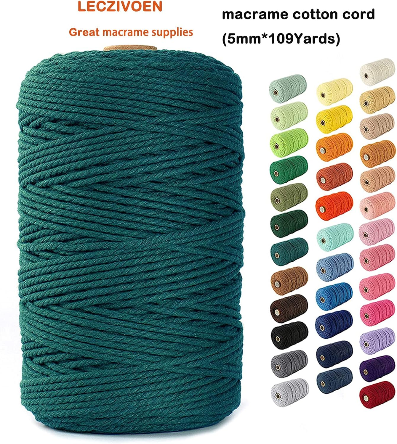 Macrame Cotton Cord, 4 Ply Twisted Macrame Yarn, Natural Cotton Cord Perfect Macrame Supplies for Macrame Plant Hangers DIY Crafts (Green, 5Mm*109Yards) image number 6