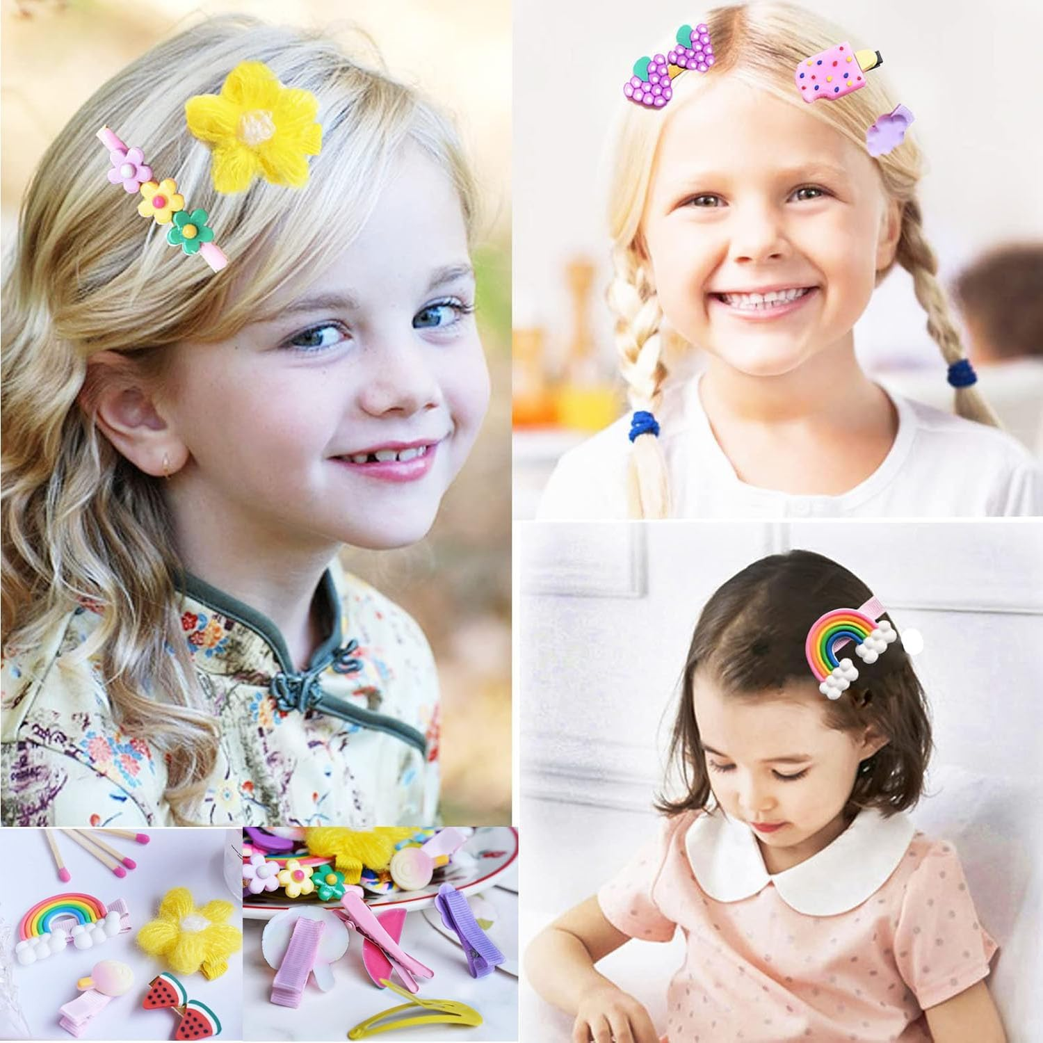 Baby Girls Hair Clips, 56 Pcs Hair Clips for Girls, Toddle Hair Pins, Fully Lined Alligator Hair Rainbow Accessories Cute Cartoon Fruit Dessert Barrettes for Toddlers Girl Teens Kids image number 2