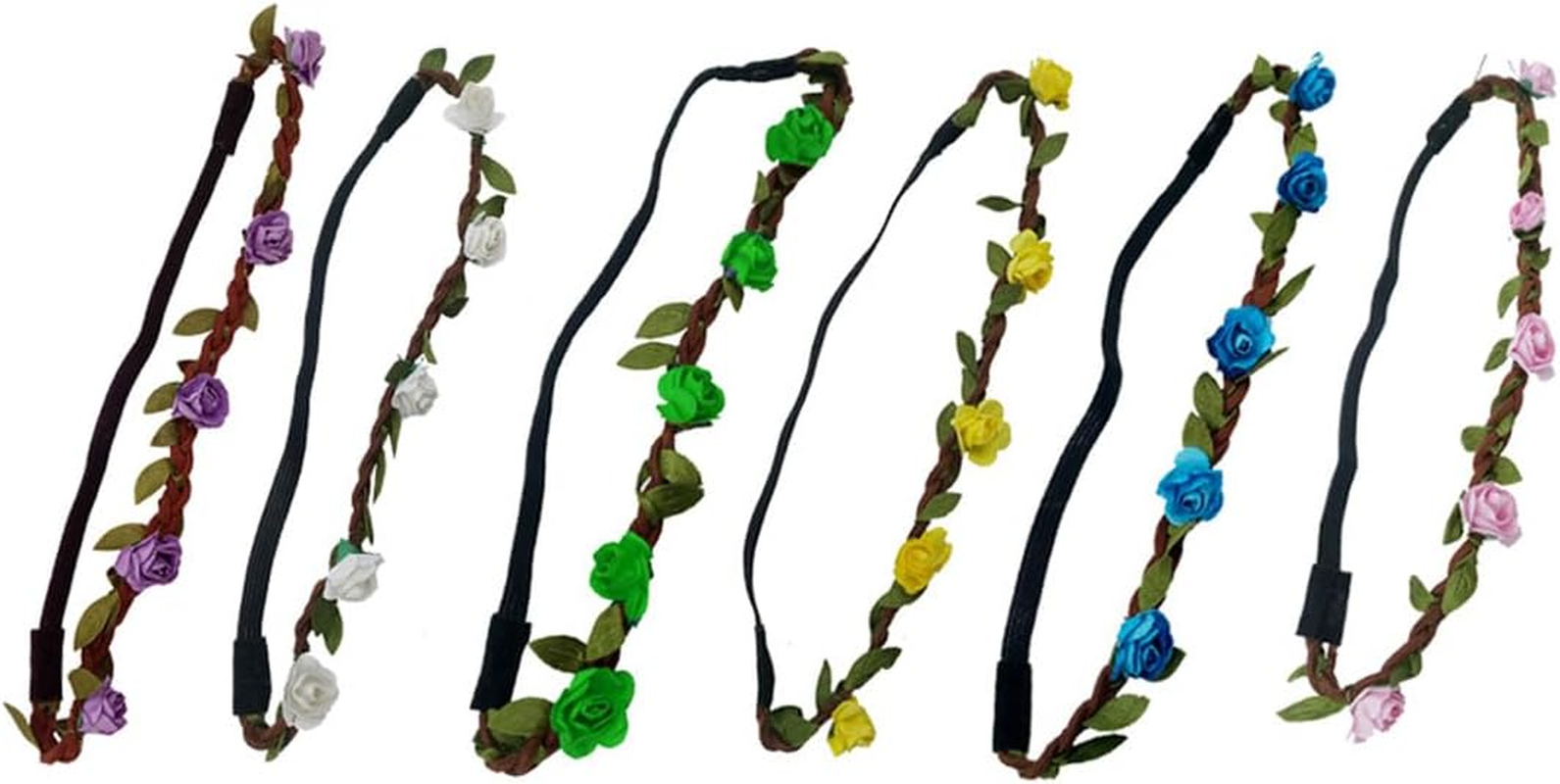 WUSJCOF Pack of 6 Wedding Rose Flower Crown Headband, Simulation Flower Bridal Headband, Flowers Headband for Travel Photography, Festival Wedding and Party, Women, Girls