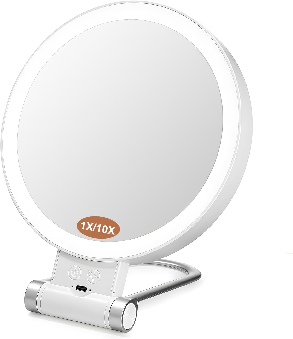 Moorstdel Cosmetic Mirror with Lighting, 1X/10X Magnifying Mirror with Light, Double Sided with 3 Colours, Magnifying Mirror, Dimmable LED, Foldable Cosmetic Mirror, White