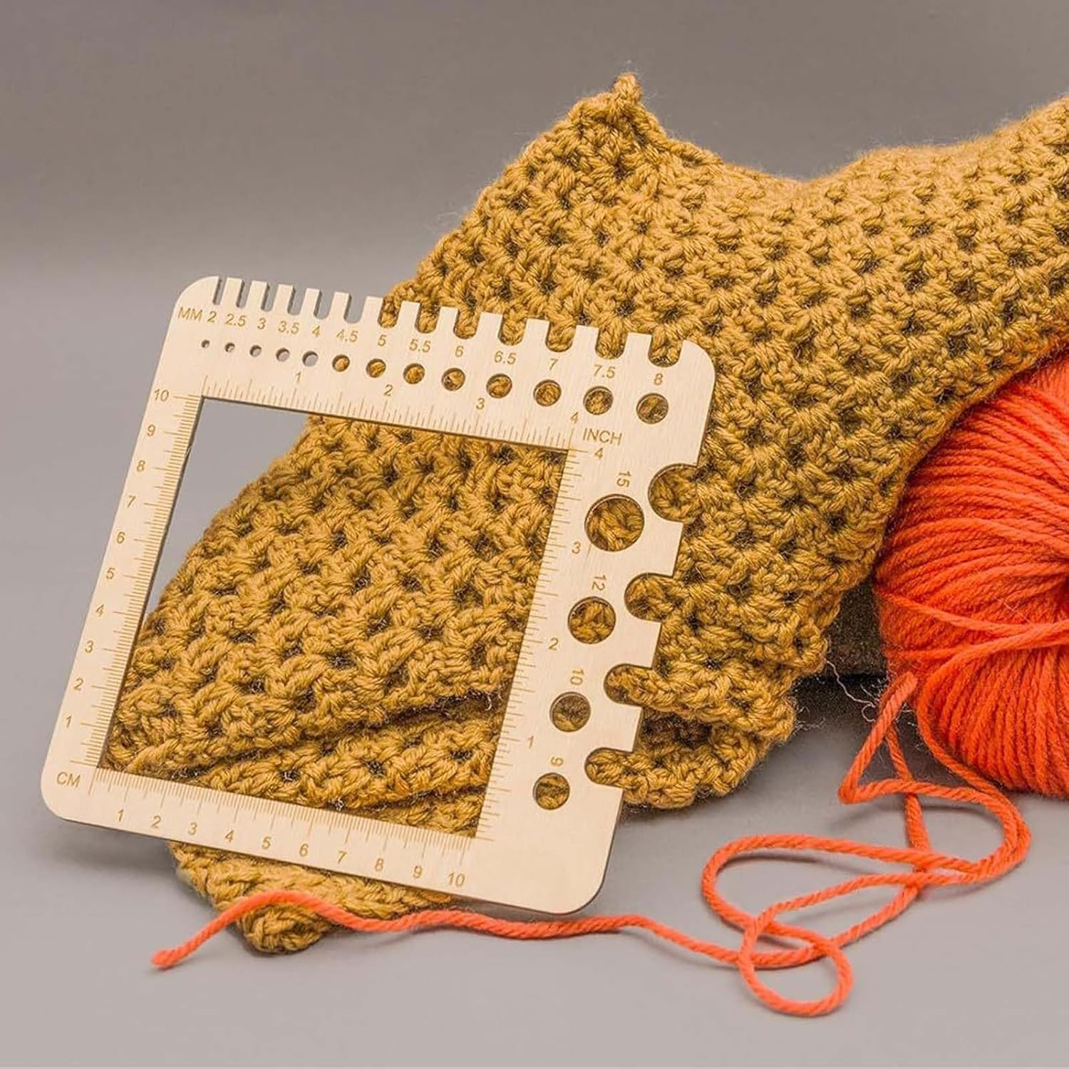 Square Wood Knitting Gauge Ruler, 1Pc Square Wood Knitting Gauge Ruler, Wooden Yarn Gauges Tool image number 6