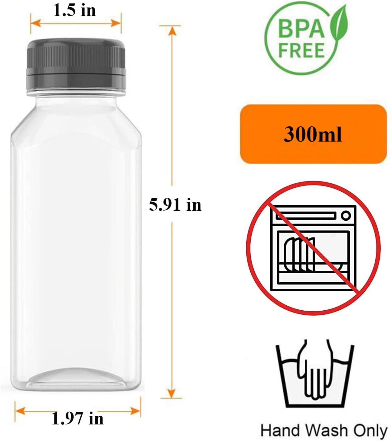 10 OZ Plastic Juice Bottles, Reusable Bulk Beverage Containers, for Juice, Milk and Other Beverages, 4 Pcs. image number 5