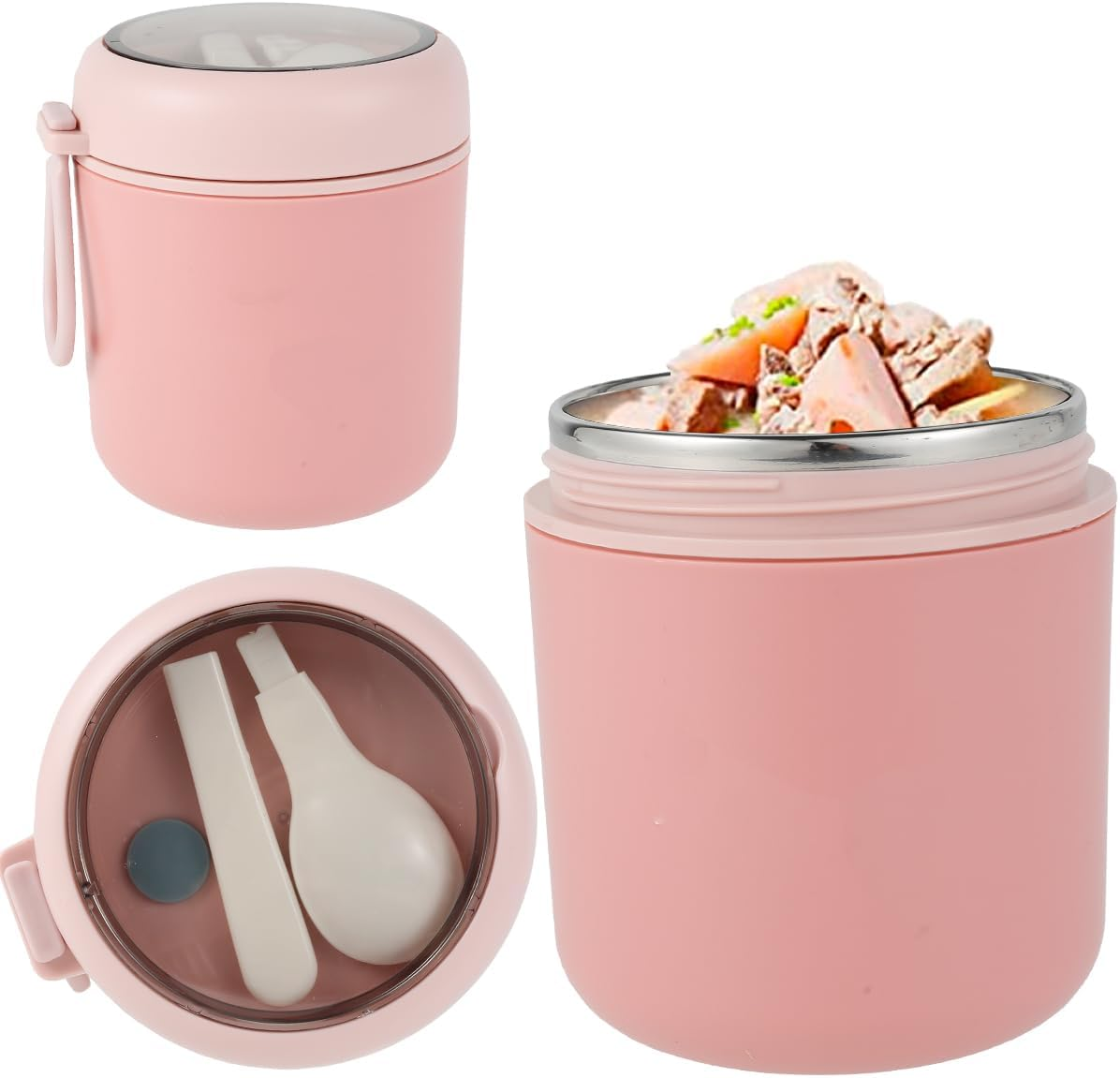 Insulated Food Jar with Spoon, Soup Food Flask，Stainless Steel Vacuum Food Soup Bottles That Keep Foods Hot, Insulated Food Container Wide Mouth Hot Food Jar(Pink 530Ml) image number 3