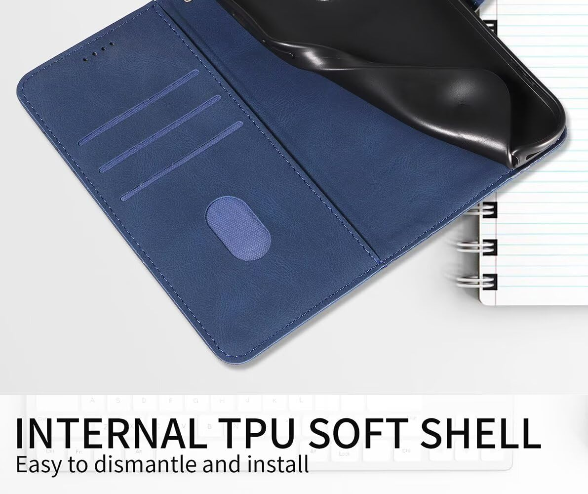 SEAHAI Leather Folio Case for Realme Note 70T, Premium PU Flip Wallet Protective Case, Shockproof Mobile Phone Case with Stand Function, Card Slot, RFID Protection, Magnetic - Blue - Blue image number 6