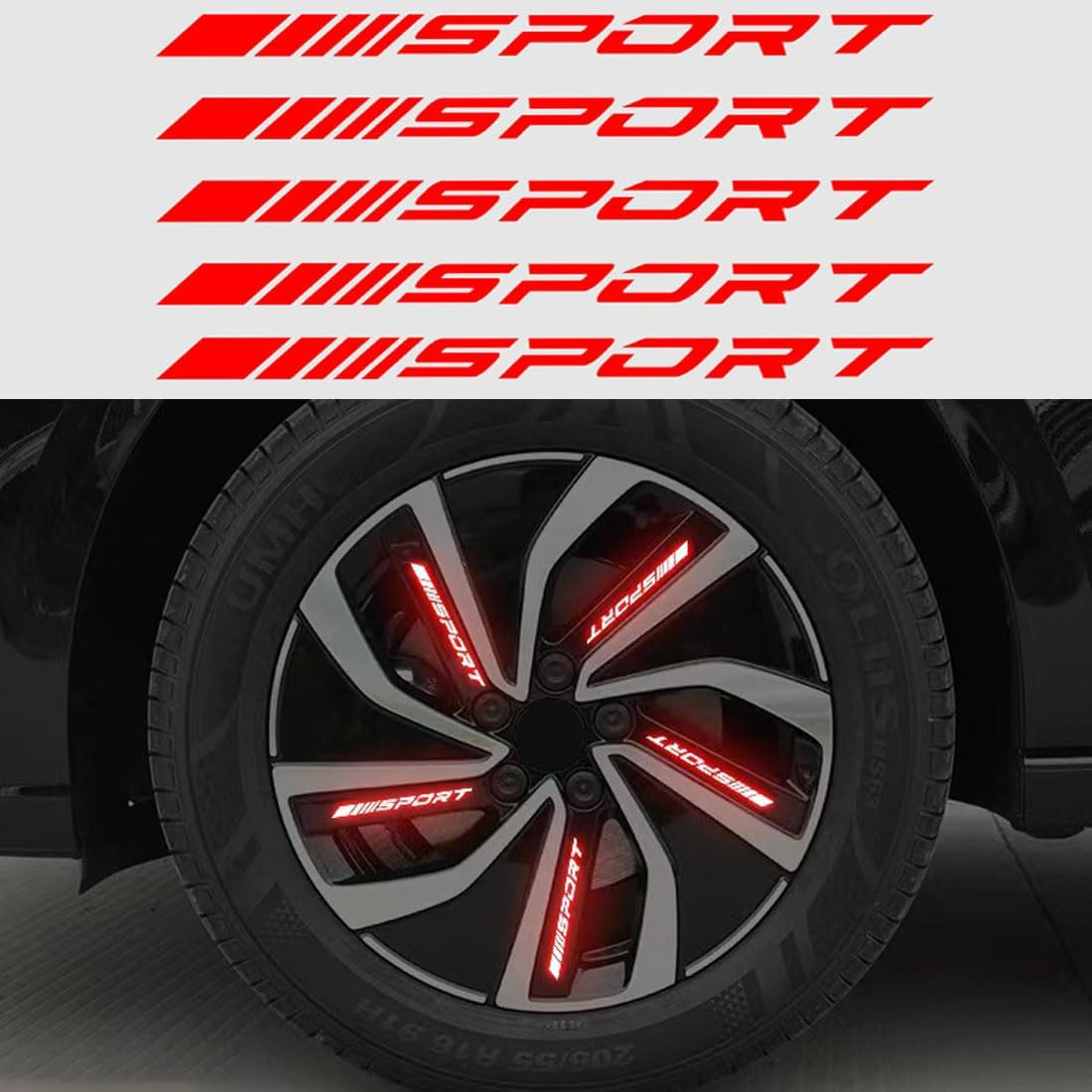 20PCS Universal Reflective Rim Stripe Sticker, Sports Logo Reflective Stickers, Car Wheel Night Safety Decorative Stripes (Red) image number 3