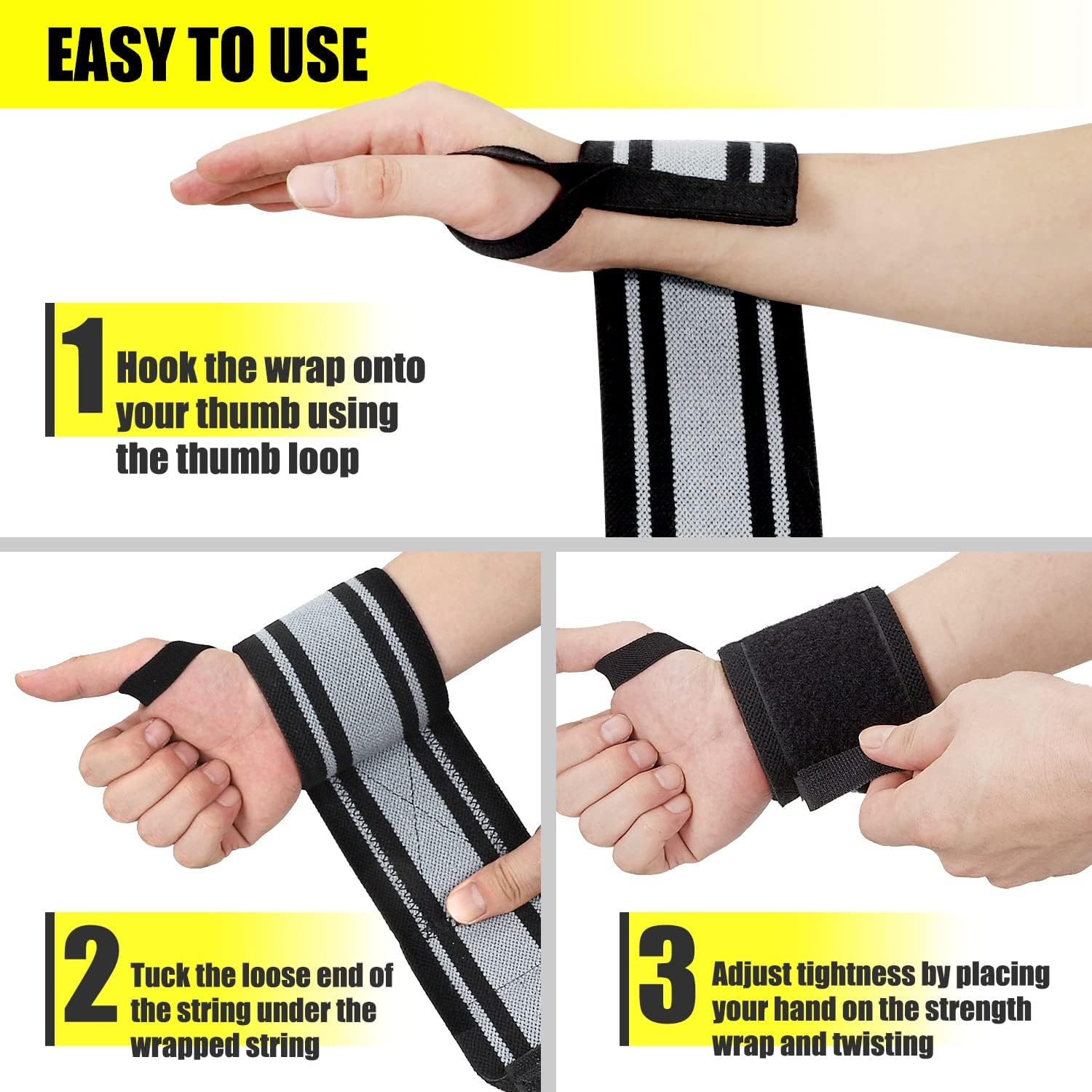 Wrist Wraps, Wrist Support for Weightlifting, Powerlifting, Strength Training, Benching, Bodybuilding, Crossfit, Thumb Loops with Adjustable Straps, Workout Wrist Strap for Men and Women image number 5