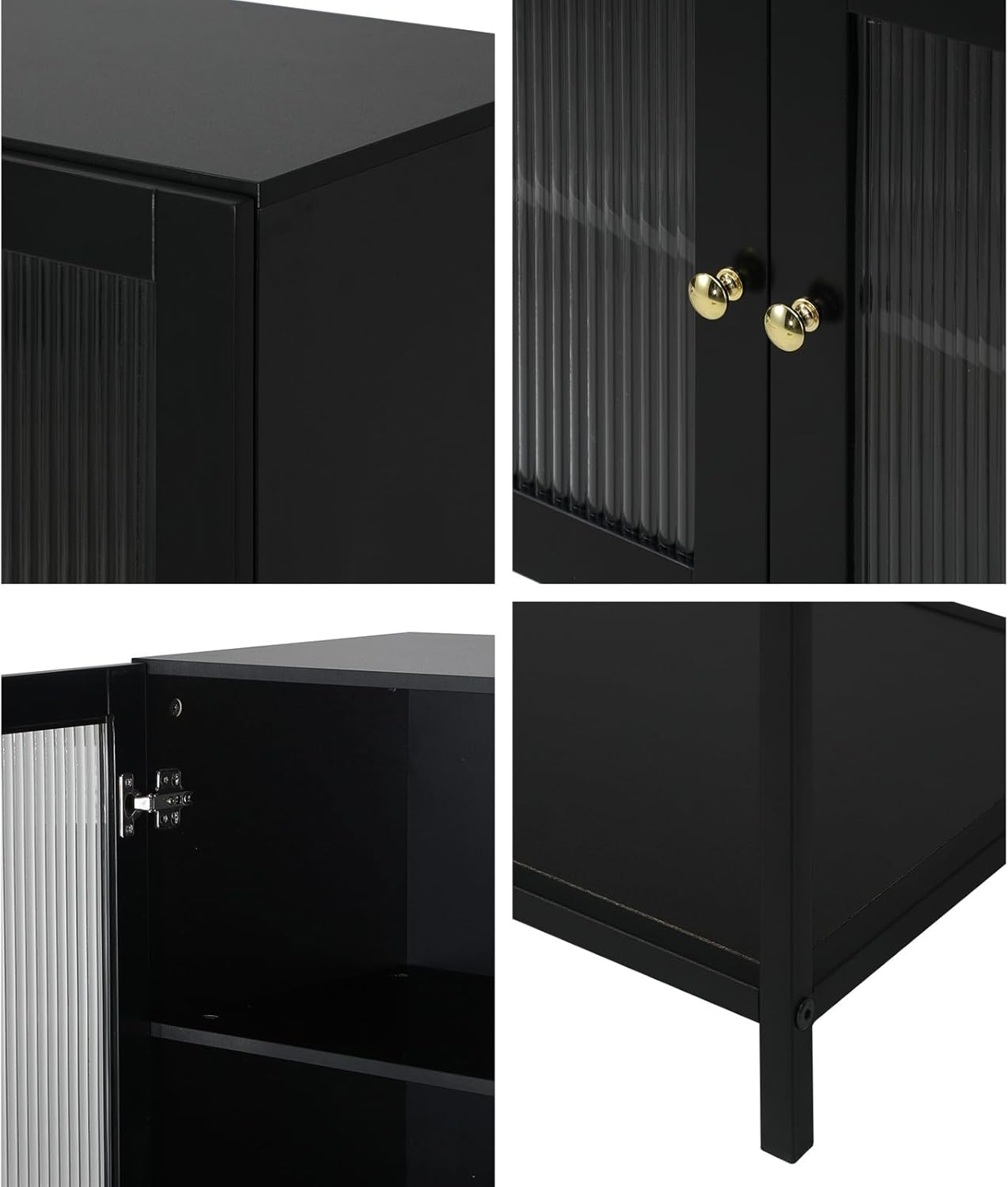 Oikiture Bathroom Cabinet with Tempered Glass Door Storage Floor Cabinet Cupboard Black image number 6