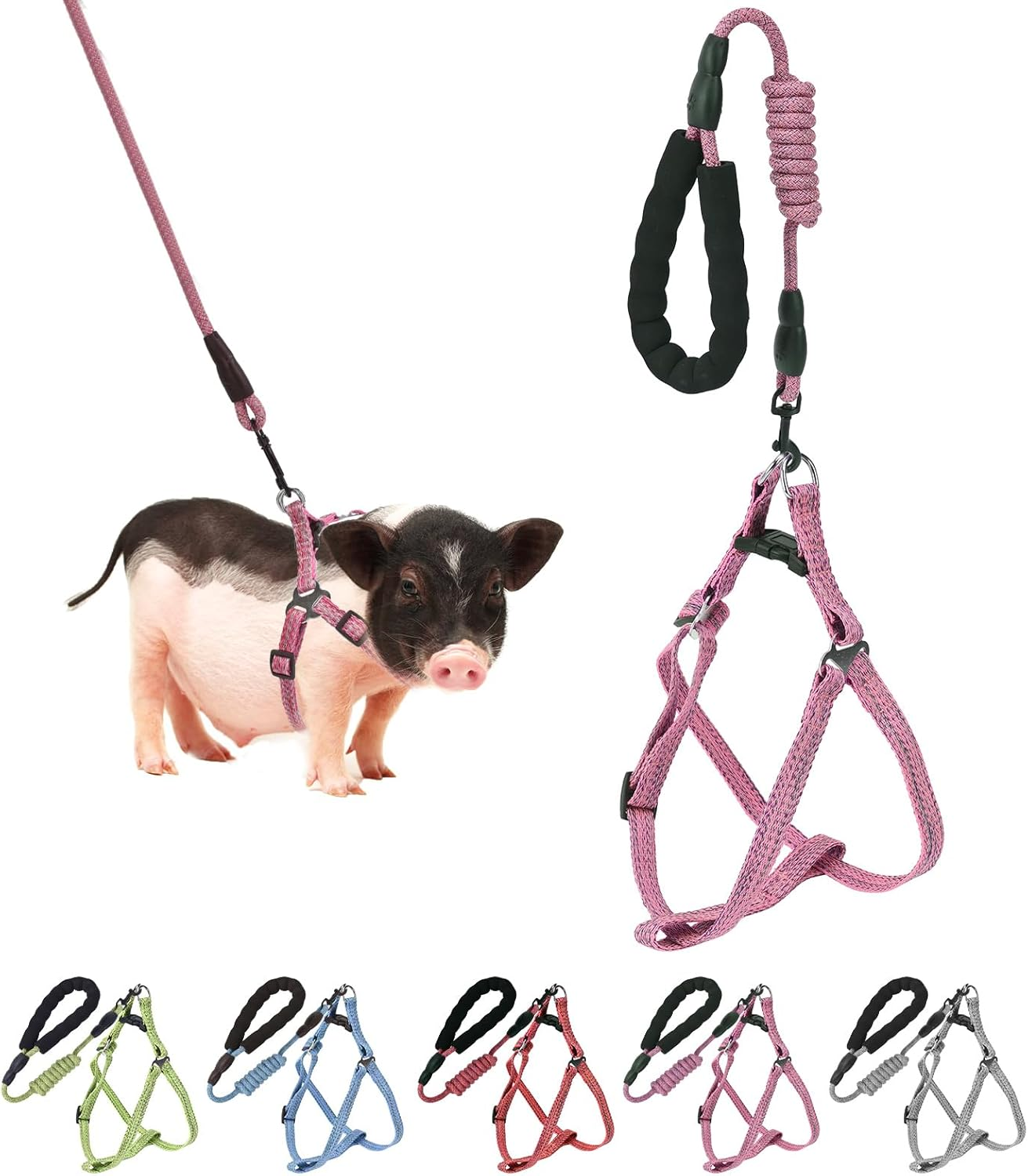 Mini Pig Harness, Adjustable Small Pig Harness with Leash Infinity Style Lead and Soft Foam Handle for Small to Medium Pet Pigs Walking Training Jogging（Pink） image number 1