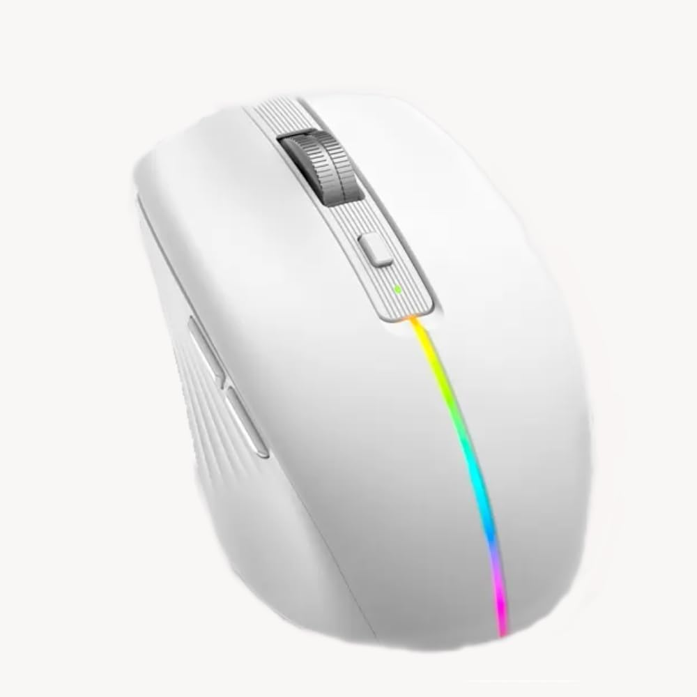 Bluetooth Mouse, Multi-Device Rechargeable Silent 6-Button Wireless Mouse Tri Mode BT 5.0+BT4.0+2.4G with RGB Backlight, 1600DPI Ergonomic Mouse for Mobile/Tablets, Laptop PC