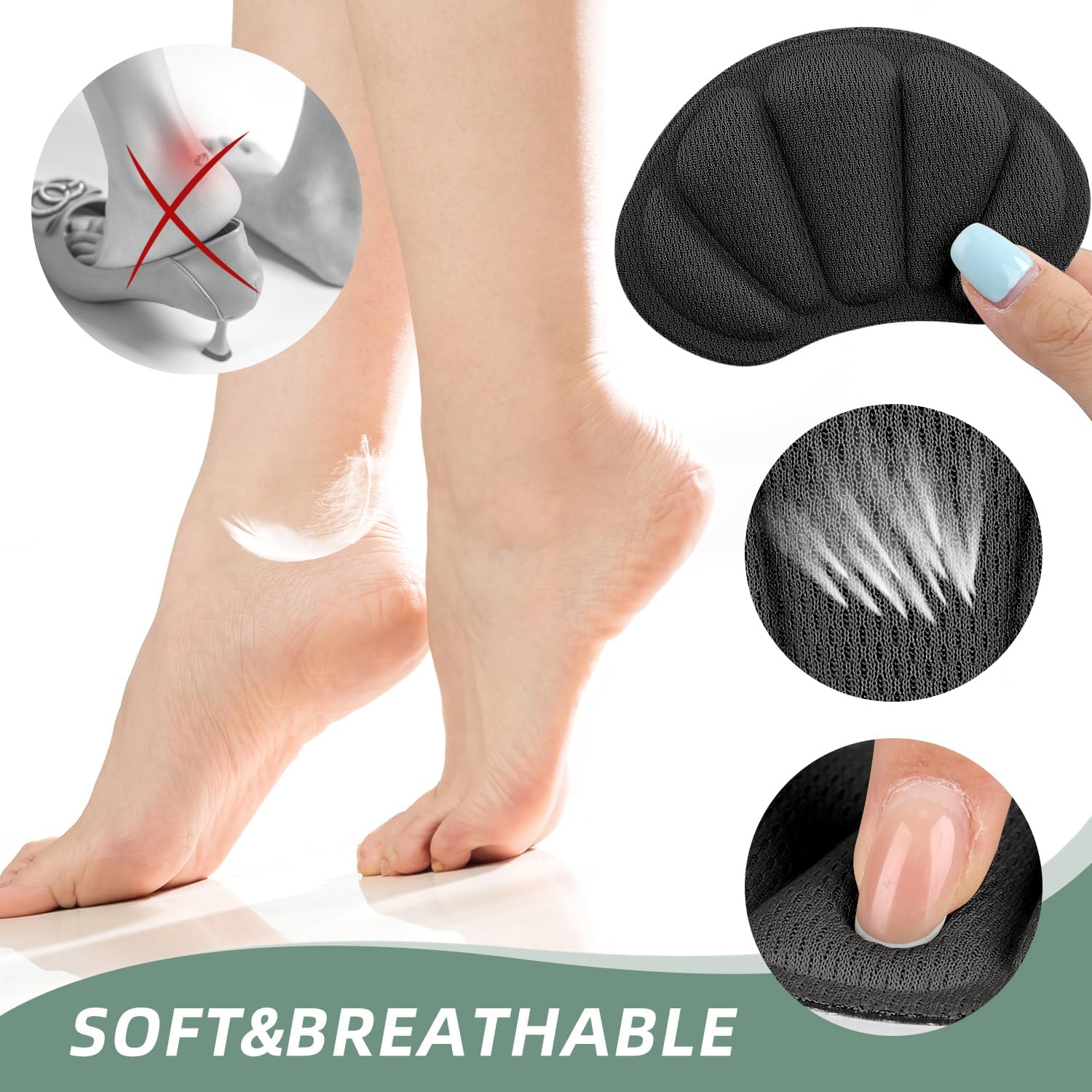 Heel Pads for Shoes That Are Too Big &ndash; 4 Pair Anti-Slip Heel Grips for Women & Men, Cushioned Inserts to Prevent Blisters & Tighten Loose Shoes, Comfort Fillers (Black, One Size) image number 3