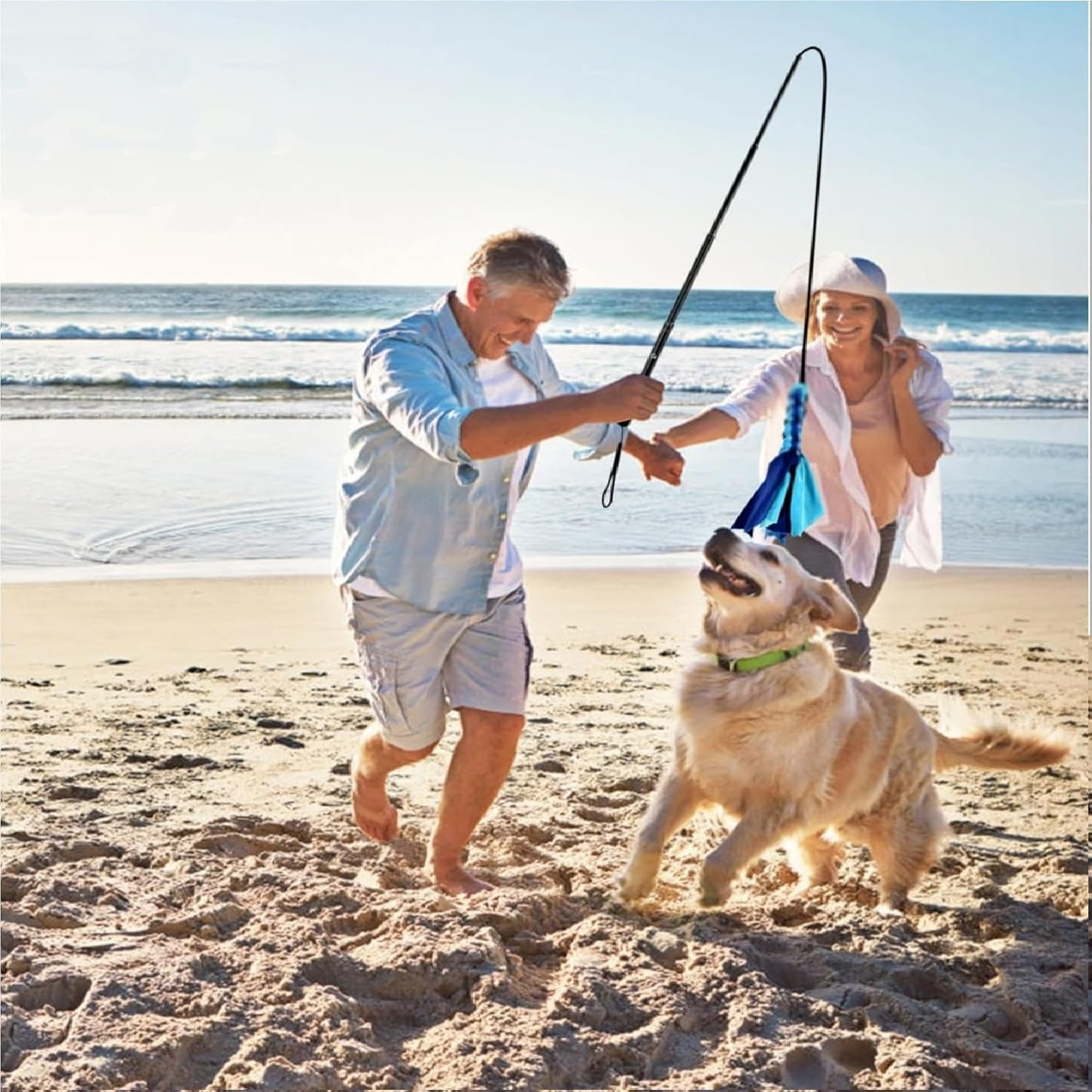 Dog Extendable Teaser Wand Pet Teasing Flirt Pole Interactive Toy （With 2 Cotton Chewing Rope） for Dog Outdoor Entertainment, Train and Exercise image number 5