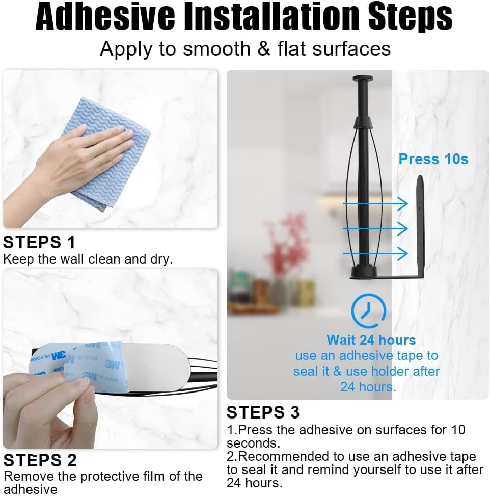 Paper Towel Holder under Cabinet Single Hand Operable Wall Mount Paper Roll Holder,Self-Adhesive or Drilled Paper Towel Holder,For Kitchen Bathroom, RV image number 5