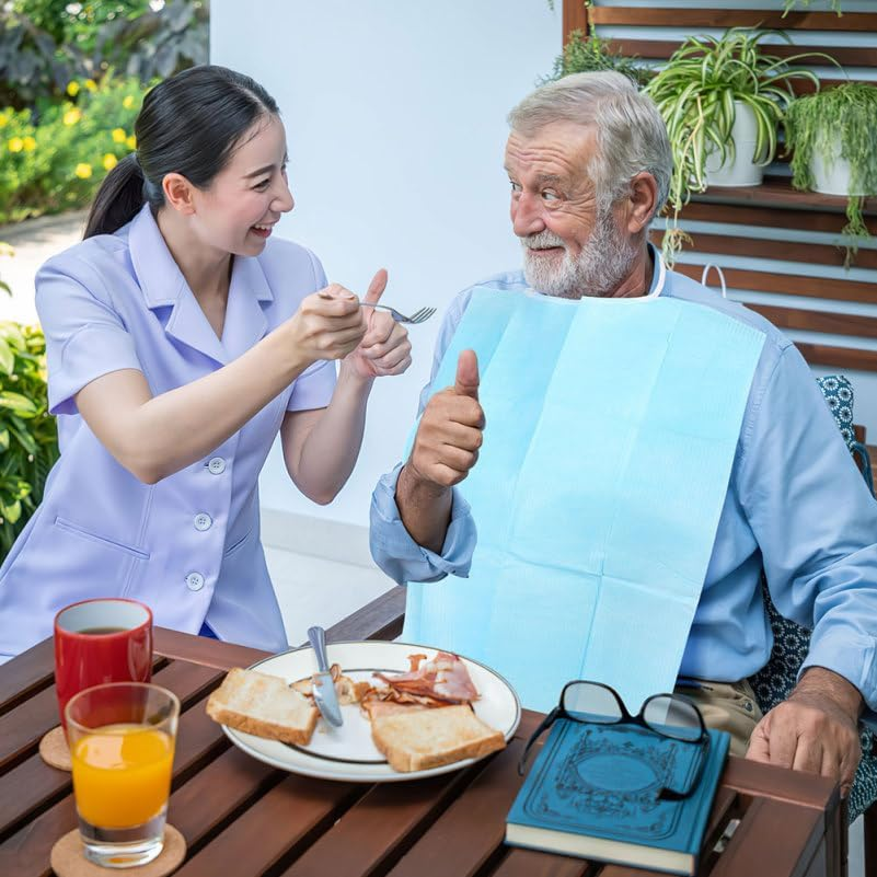 PACKOVE 60Pcs Bibs for Seniors, Disposable Bibs Adult Seniors Adult Paper Bib Feeding Bib Single Use Dining Clothing Protectors for Women Men