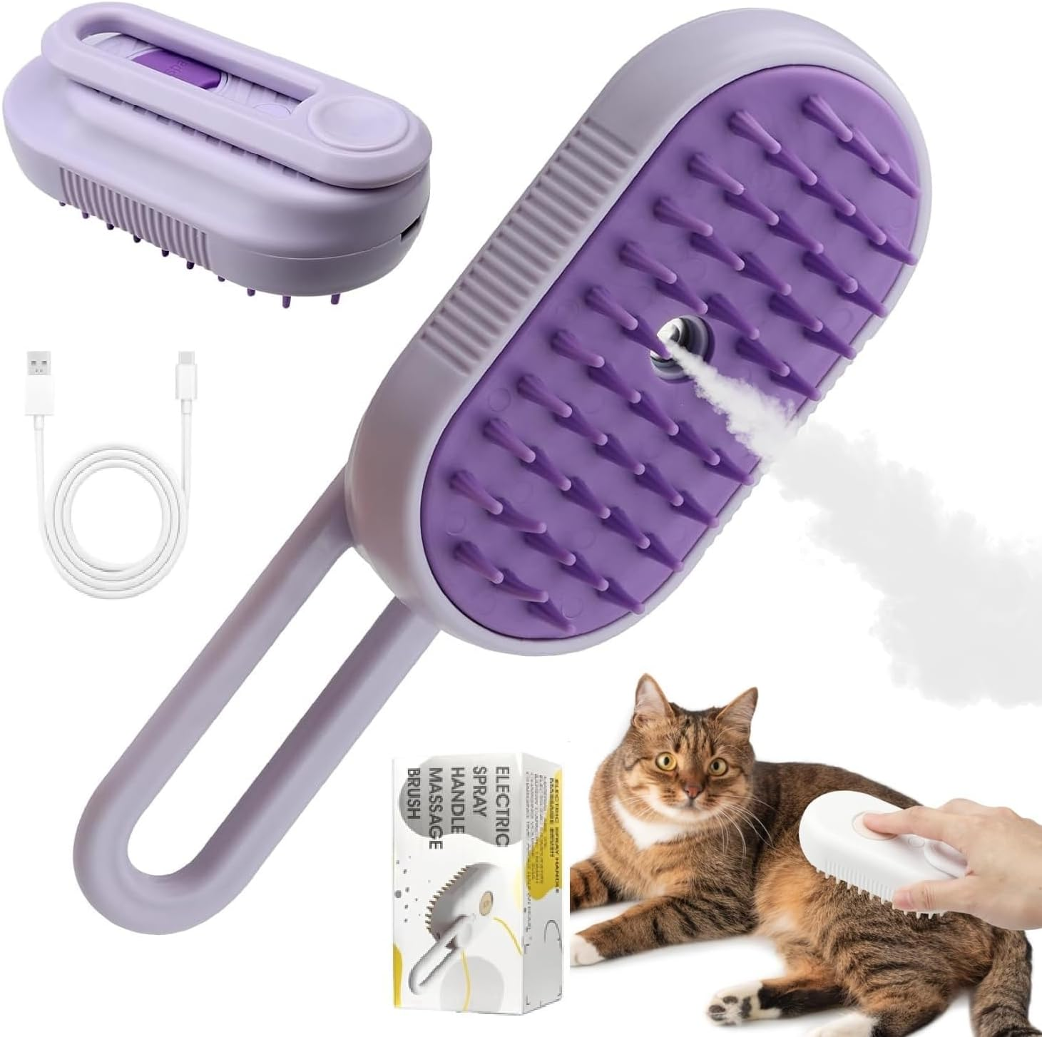 HENGBIRD Steam Brush for Cats and Dogs - Cat Brush with Steam, Dog Brush, Water Brush, Steamy Pet Brush (Purple) image number 6