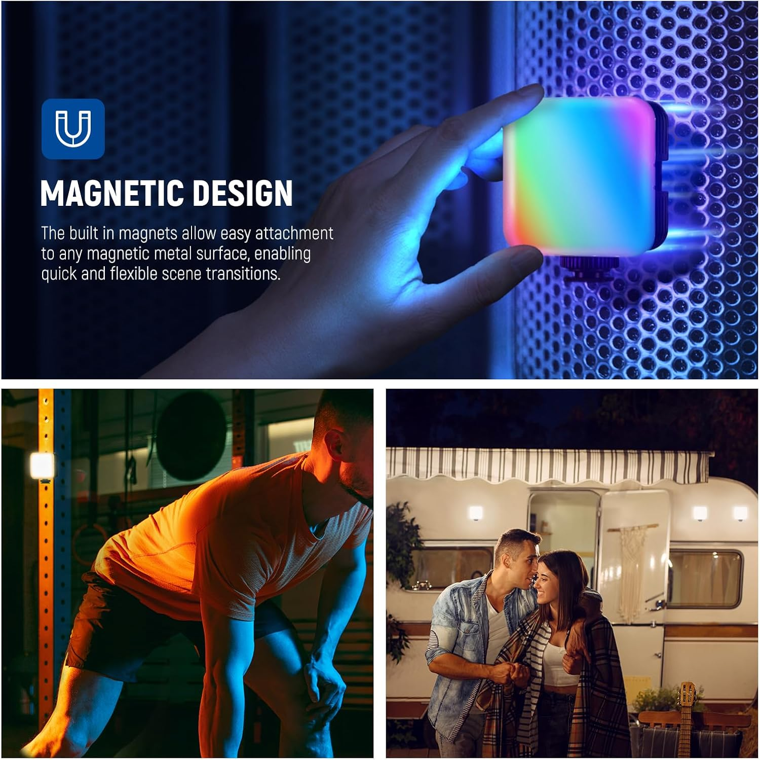 NEEWER Magnetic RGB Camera Light, 360&deg; Full Color RGB61 CRI97+ 2500-8500K 2000Mah Portable Small LED Panel Photography Lighting for Video Recording Streaming, 3 Cold Shoes, 20 Scenes & Cleaning Cloth image number 1