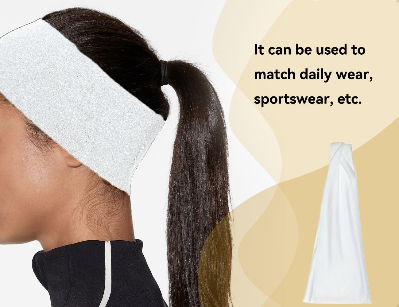 Emezddo Hair Band, Non-Slip Elastic Wide Soft Headband, Used for Sports, Gym, Running, Exercise, Gym, Basketball, Cycling (White) image number 3