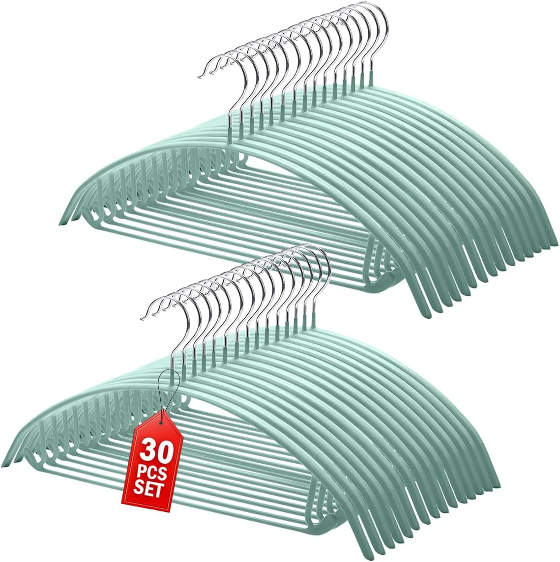 Vivva 30Pcs No Bump Rounded Clothes Hangers Metal Coat Hangers with Soft Non-Slip PVC Coated, Dress Suit Coat Jacket Sweater Pants,Space Saving Heavy Duty Durable Hanger, No Shoulder Bumps(Black)