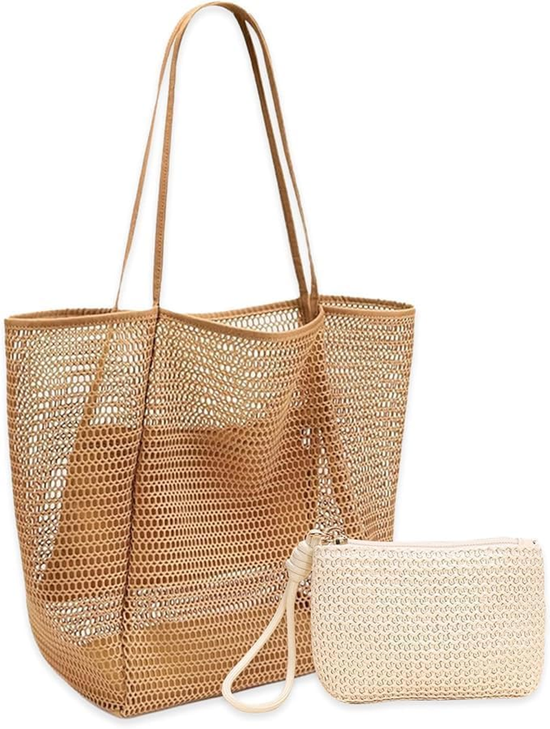 Beach Bag for Women, Large Mesh Tote Bag Lightweight & Reusable, Net Beach Tote for Swimming, Picnic, Travel, Grocery Shopping - 1 Piece