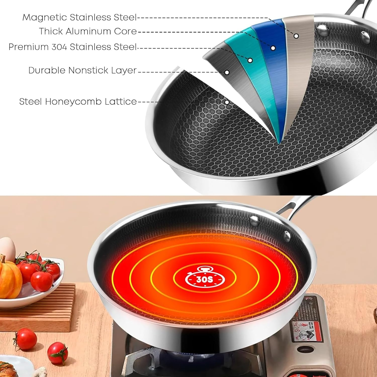 Hybrid Nonstick Frying Pan, 28Cm, Stay-Cool Handle, Dishwasher and Oven-Safe, Induction Ready, Compatible with All Cooktops image number 6