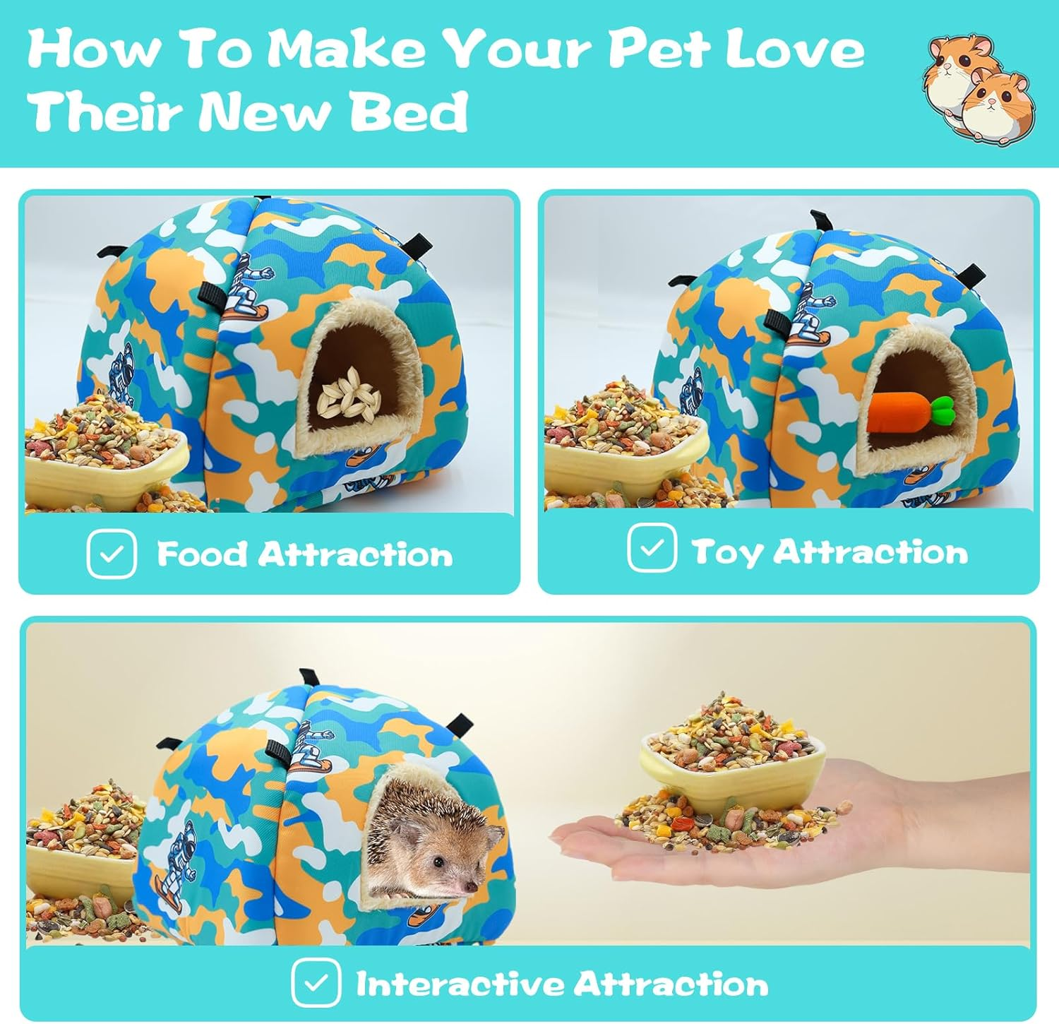 SUSOO Plush Warm Hamster Hideout for Small Animal Bedding Cage Accessories,Breathable Guinea Pig Bed House Hideout for Dwarf Rabbits,Chinchillas,Hamsters,Hedgehogs,Squirrel and Rats（Astronaut/S/Size image number 5