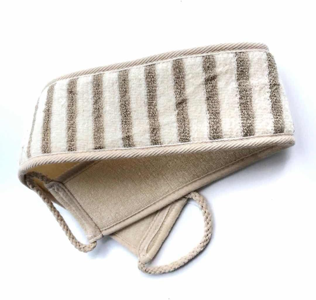 PG Goods Inc Natural Cotton Exfoliating Back Scrubber - Loofah Bath Luffa, Acne Cleaner for Shower, Body Wash Belt for Men and Women - Soft, Natural Washcloth-Compact Size image number 2