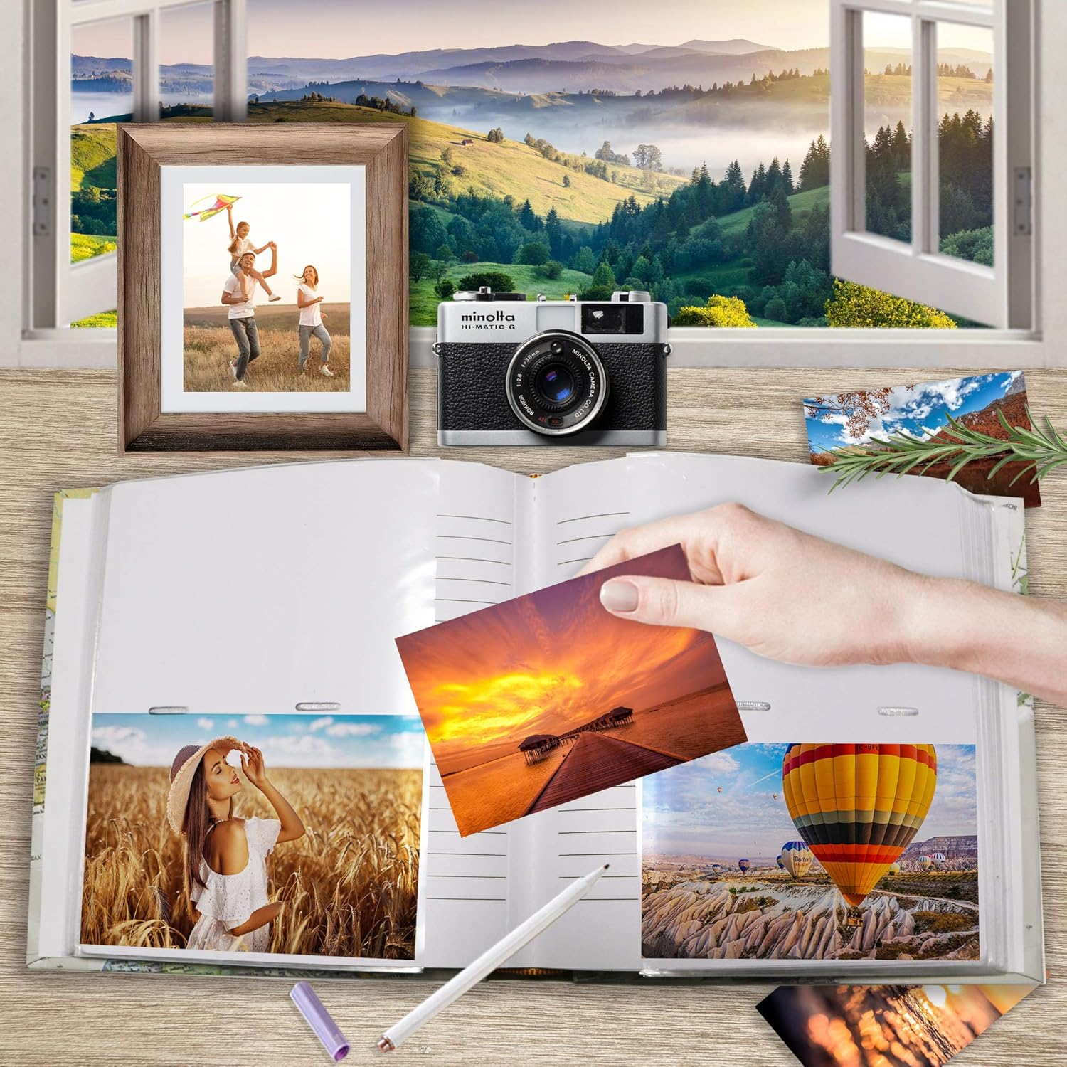 Holoary Photo Album 4X6 160 Photos Two Pictures per Page, Memo Writing Area for Each Pocket, 160 Pockets 4&rdquo;X6&rdquo;, Printed Book Cover Travel Design World Map Adventure image number 2