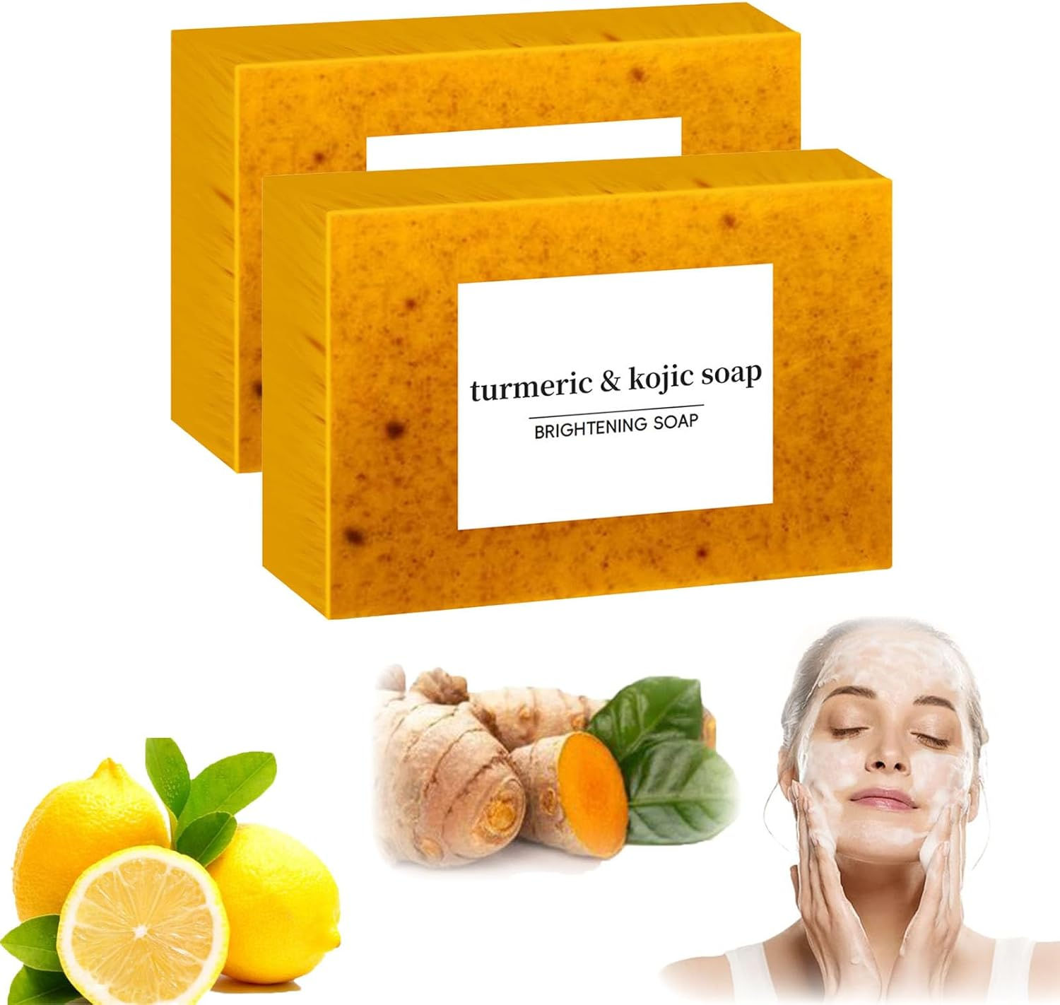 Honey Glow Lemon Turmeric Kojic Acid Soap Bar for All Skin Types, Turmeric Handmade Brightening Soap for Face ＆ Body (3) image number 1