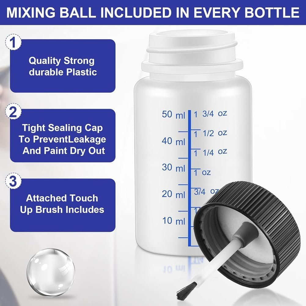 Zicojia 60 Pcs Touch up Paint Bottles with Applicator Brush and Lids 2 Oz and 1 Oz Liquid Capacity Plastic for Fixing Wall Stone image number 3