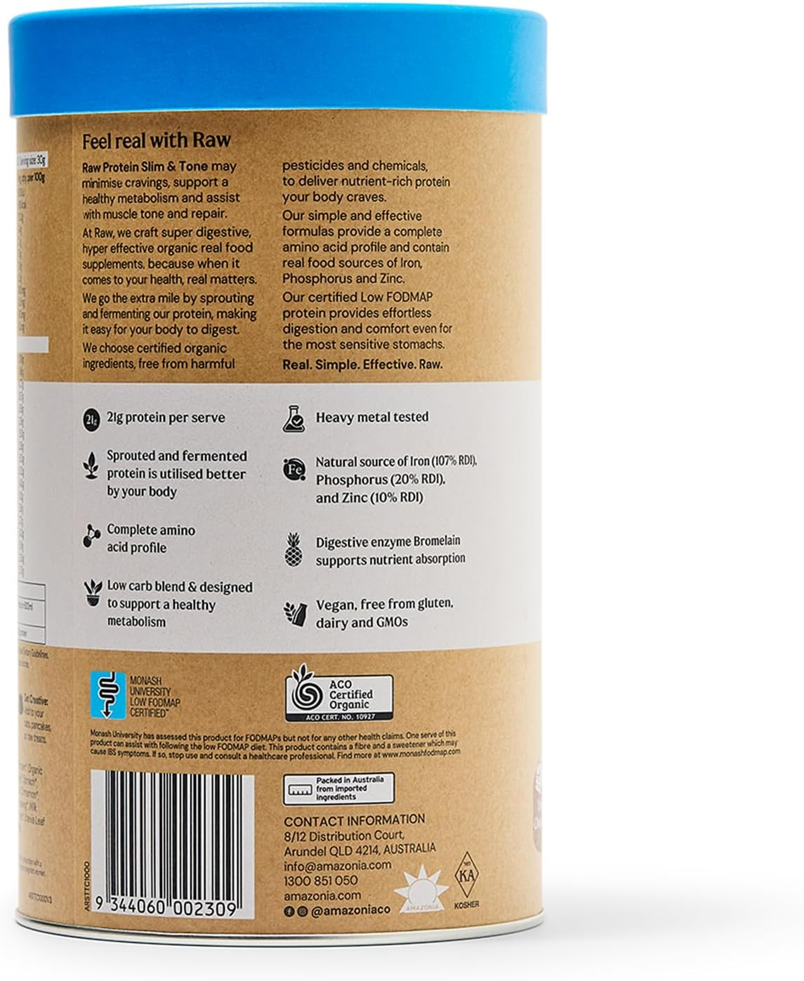 Amazonia Raw Protein Slim & Tone Triple Chocolate - Organic Low-Carb Plant-Based Protein Powder with 21G Vegan Protein, Gluten-Free, Low FODMAP, Fermented for Easy Digestion, Rich in Iron & Zinc, 1Kg image number 4