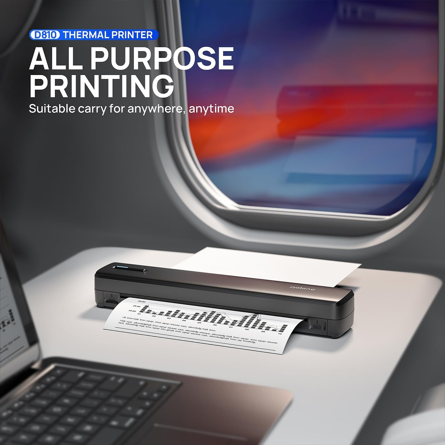 POLONO Portable Printer, D810 Inkless Bluetooth Thermal Printer Wireless for Travel, Compatible with Ios, Android, Laptop, Supports 8.5"X11" US Letter for Office, Car, Home, Black - Beige image number 2