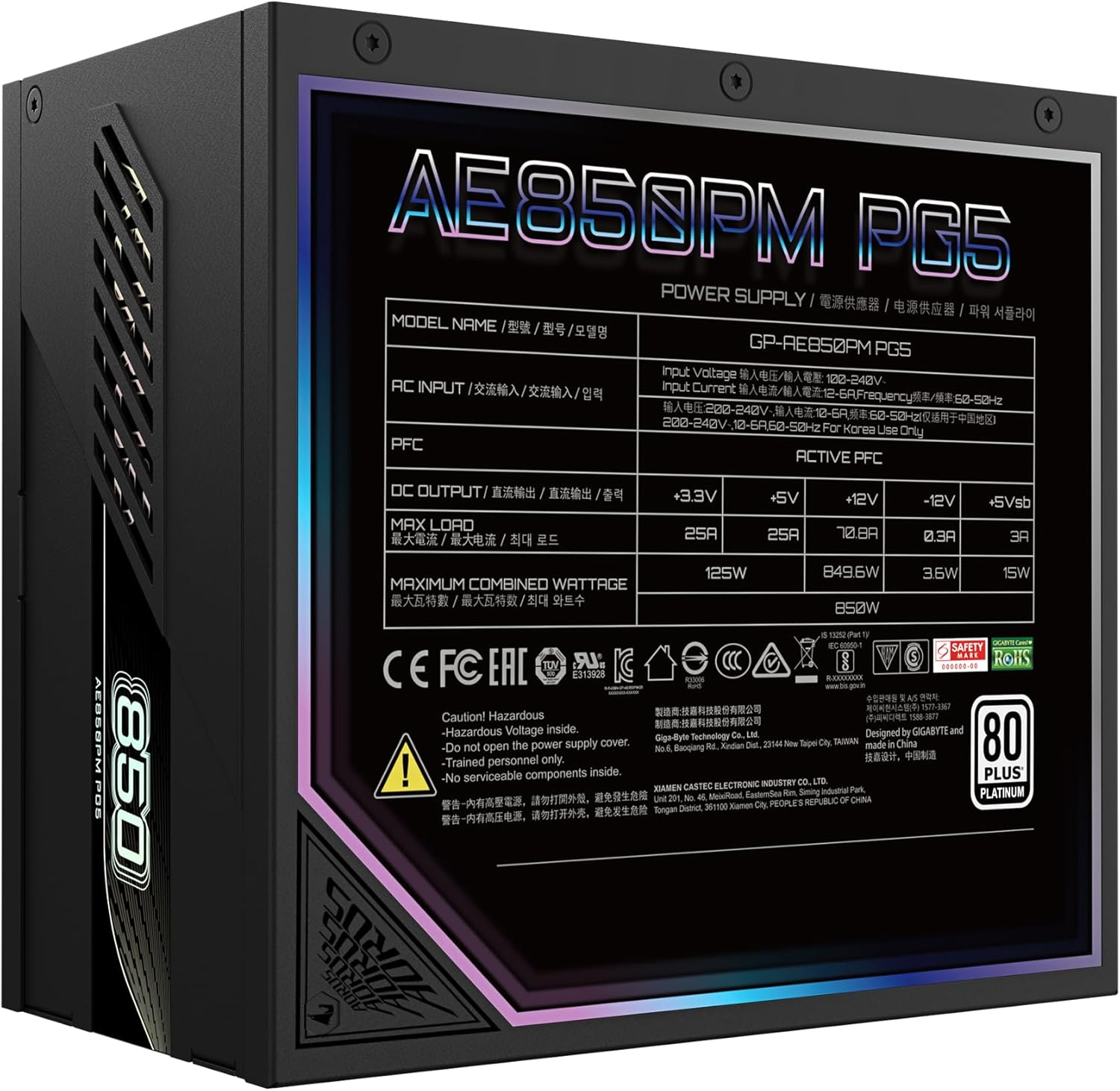 Gigabyte Aorus Elite Platinum 3.1 850W 80 plus Platinium Modular Power Supply One Size image number 1