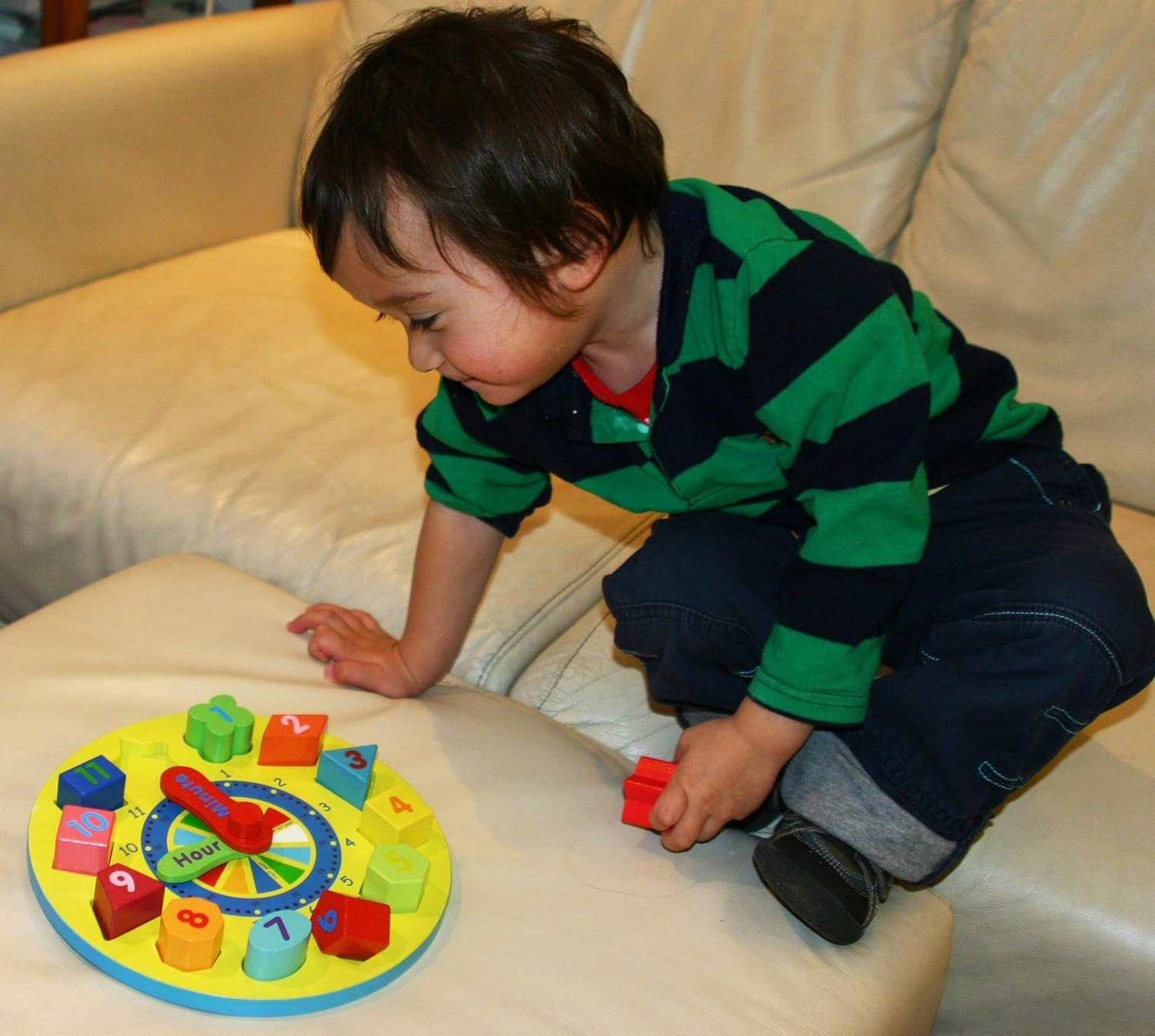 TOWO Wooden Shape Sorting Clock-Learning to Tell the Time - Wooden Teaching Clock with Numbers and Shapes Sorting Puzzle &ndash; Educational Toys for 3 Years Old